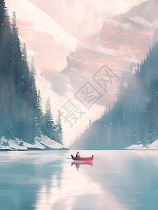 孤舟漂于湖面图片
