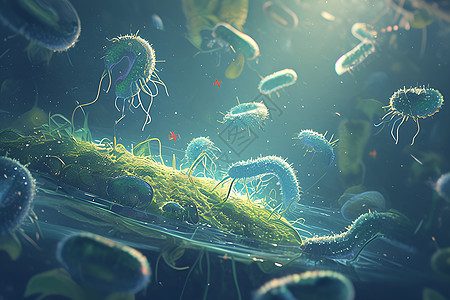 微生物舞动于黑暗背景中图片