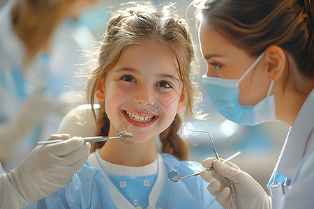 牙齿微笑女孩微笑着看牙医背景