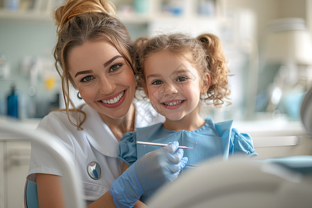 女孩在牙医椅上图片