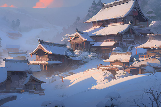 冬日山村图片