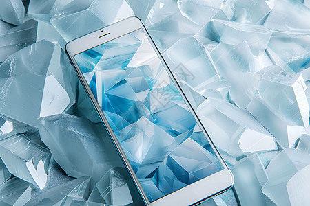 手机躺在冰晶上图片