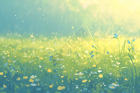 雨中静谧的草地背景图片