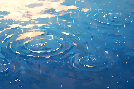 湖中雨滴的涟漪图片