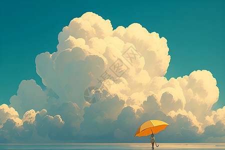 云下的一把黄色雨伞图片