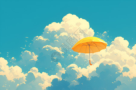 一把漂浮的黄色雨伞图片