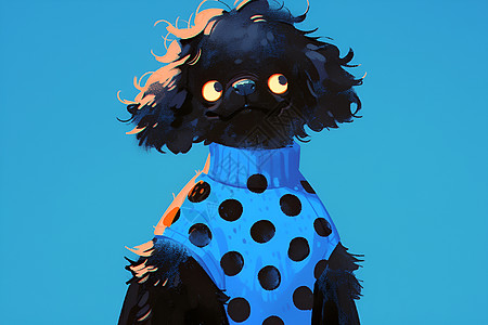 黑色小狗穿着蓝色衣服图片