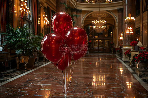 室内的红色气球图片