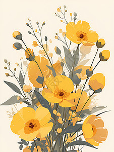 黄色花朵中的插画图片