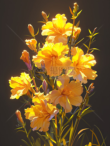 黄色花朵在黑暗背景中图片