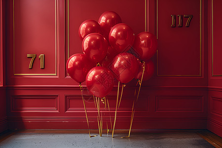 红色气球和红墙壁图片
