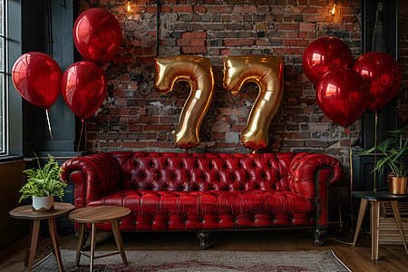 沙发和红色气球图片