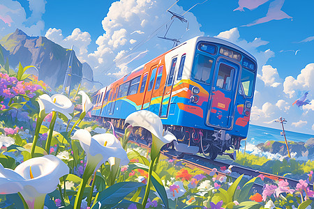 梦幻列车穿过花海图片