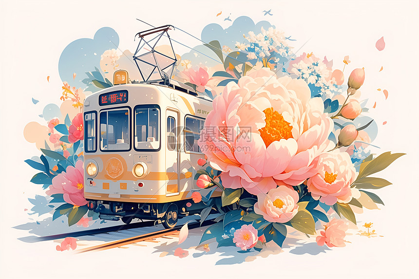 火车与牡丹共舞图片