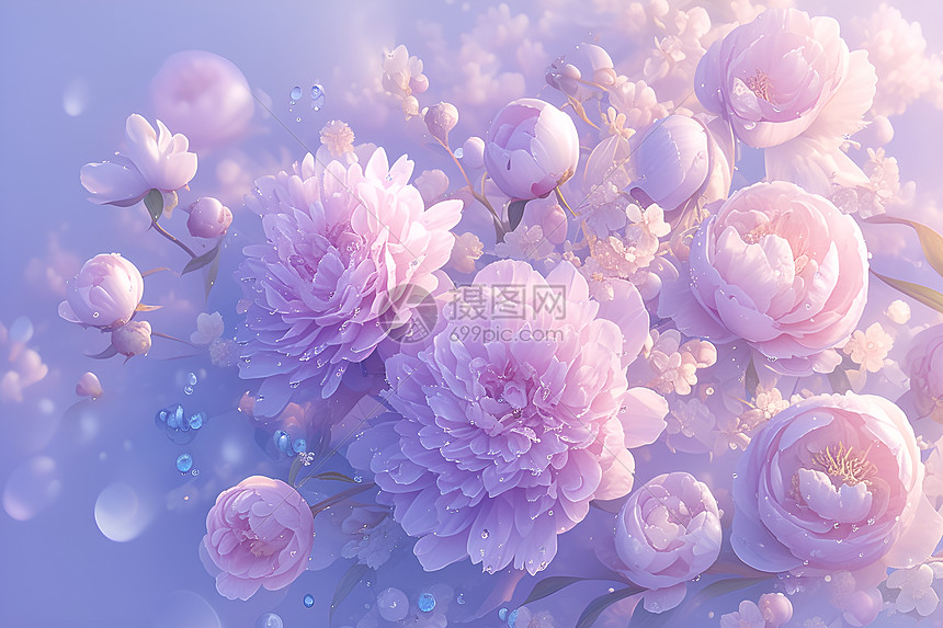 花海紫色牡丹绽放图片