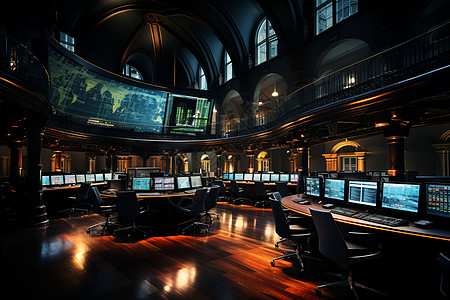 光影闪烁的证券交易大厅图片