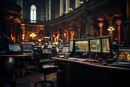 股票交易所里的电脑图片