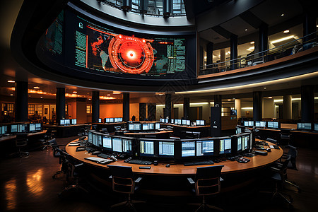 证券交易大厅里的电脑图片