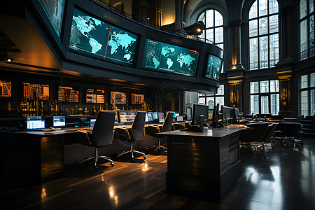 金融大鳄股票交易大厅里的大屏幕背景