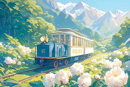 火车与牡丹花的梦幻相遇图片