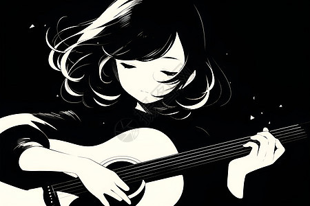 女孩在光影中弹吉他图片