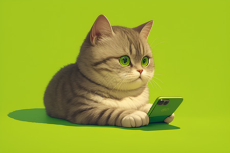 猫咪坐在地上看手机图片