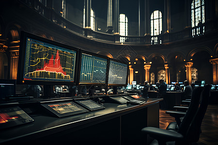 金融交易大厅里的屏幕图片