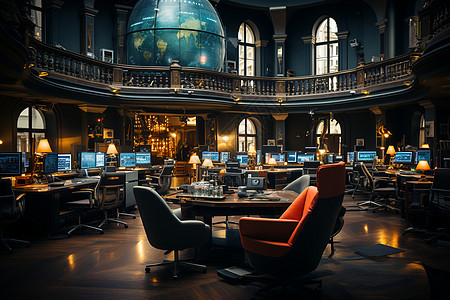 金融交易大厅里的桌椅图片