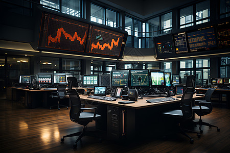 股市交易现代证券交易所宽敞的房间背景