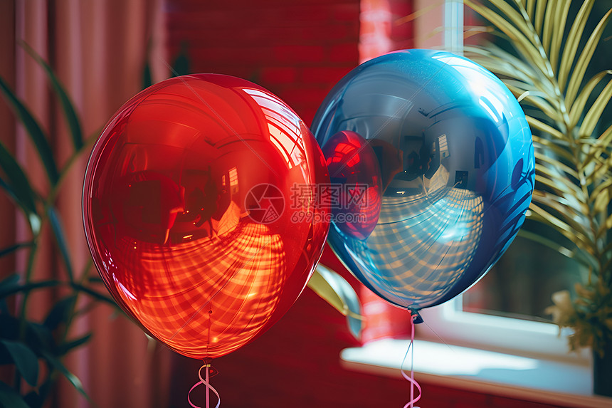 红色和蓝色的气球图片