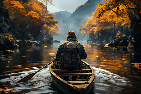 追逐瀑布的渔人背景