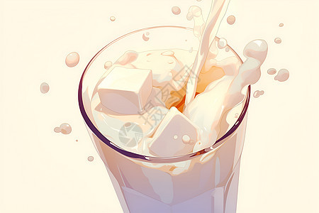 玻璃杯里的牛奶和冰图片