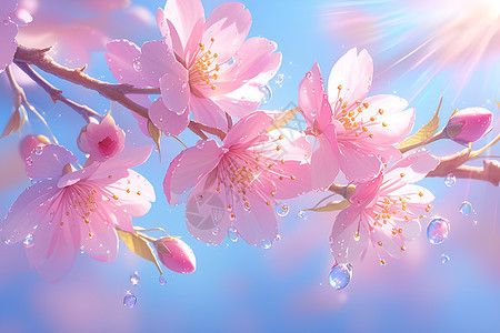 樱花瓣上晶莹的露珠图片