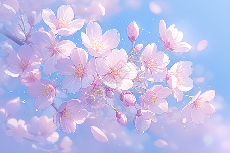 蓝天下的樱花海图片