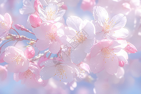 蓝天下盛开的樱花图片