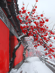 红墙白雪图片
