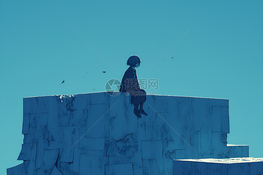 石台上孤单的人图片
