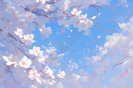 美丽绽放樱花绽放于蔚蓝天空下插画