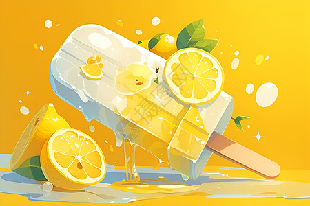 清凉柠檬冰糕插画图片