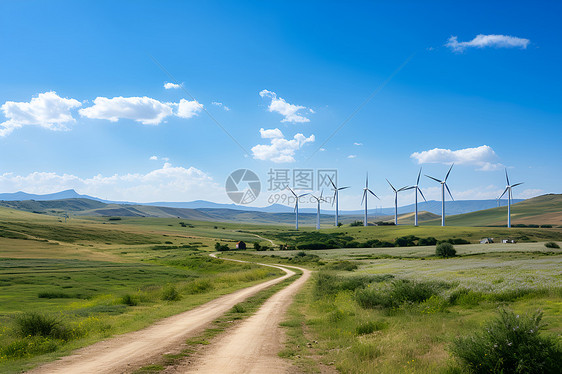 山谷中的风力涡轮机图片