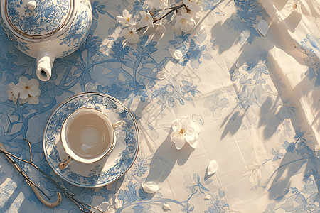 茶艺珍品蓝白茶壶图片