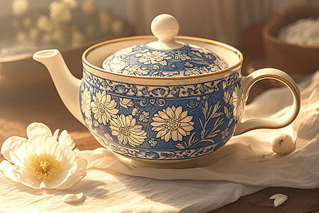 蓝白茶壶的工艺展示图片