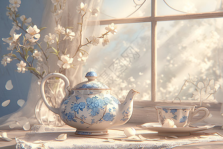 精美蓝白茶壶的工艺展示图片