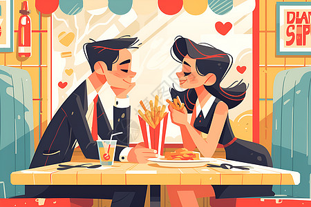 餐馆约会的情侣图片