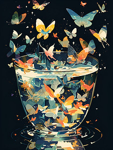 水杯里的蝴蝶图片