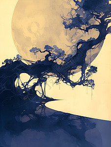 月亮下的树木图片