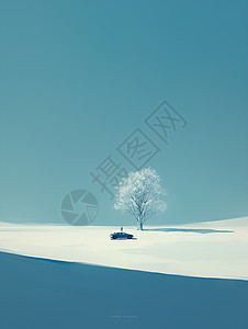停在雪原树下的车辆图片