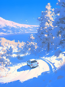 穿越雪原的汽车图片