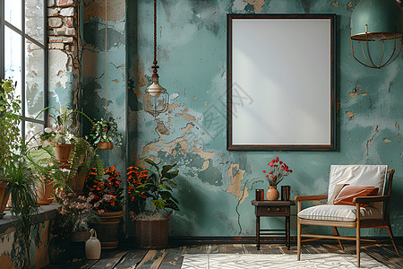 空白的画框空白客厅高清图片