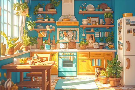 一个温馨的家庭厨房图片